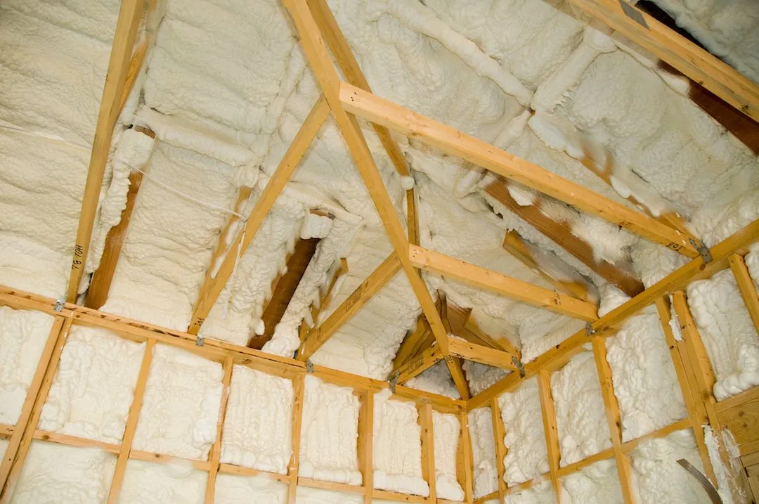Spray foam insulation in a roof or attic area